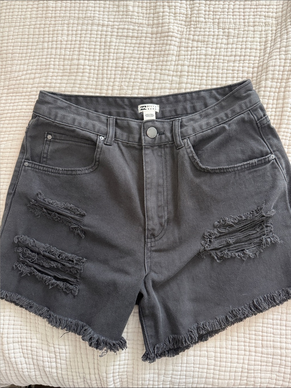 Billabong Charcoal Distressed Frayed-Hem Denim Shorts